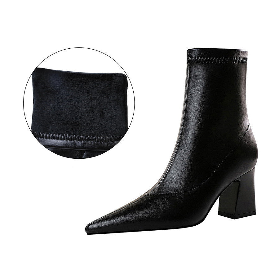 Samantha | Elegant Pointed-Toe Block Heel Ankle Boots