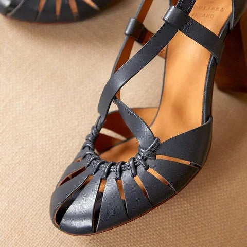 Georgie | Women’s Vintage Cutout Block Heel Sandals with Orthopedic Support