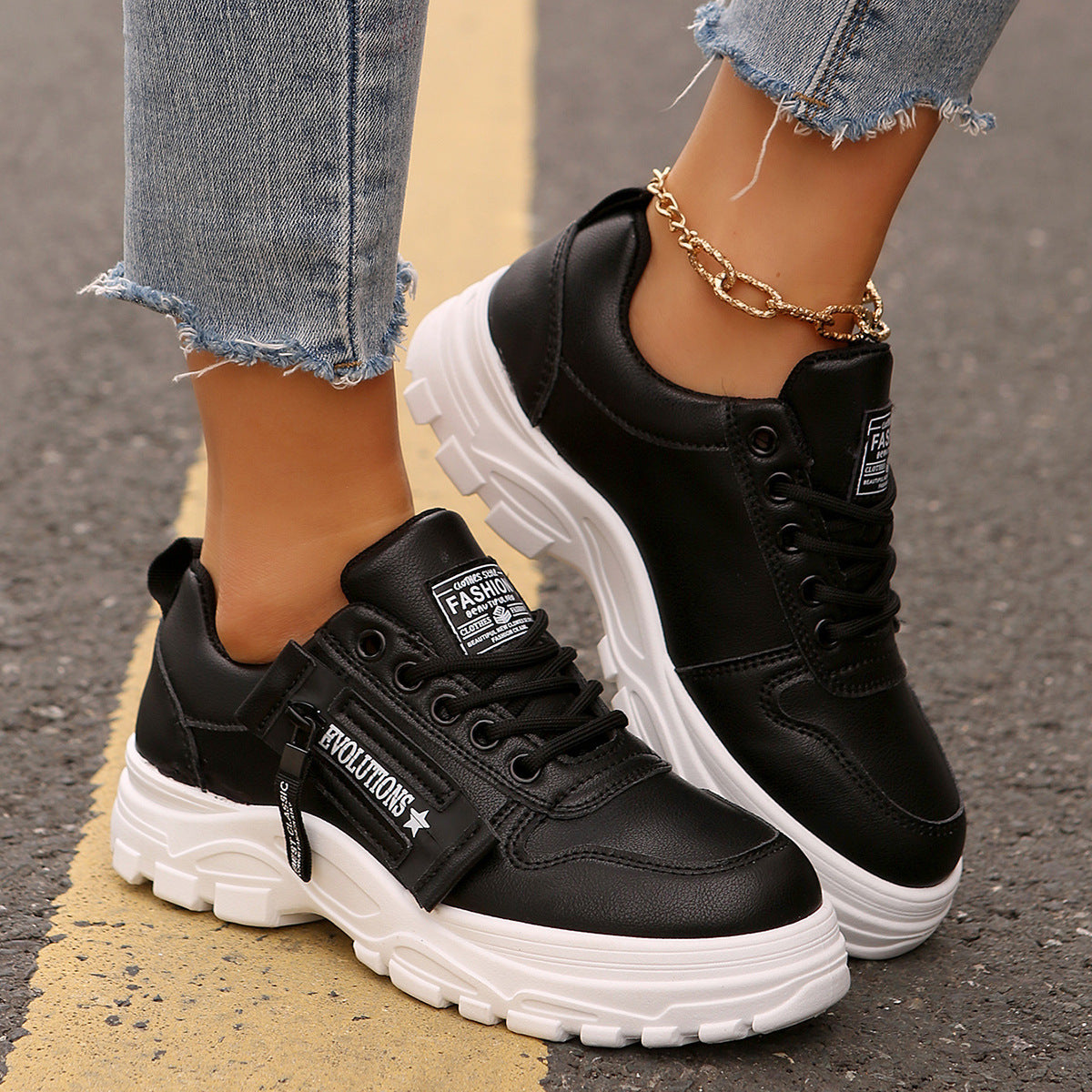 Sara | Lace-up Sneakers With Side-Zipper Design