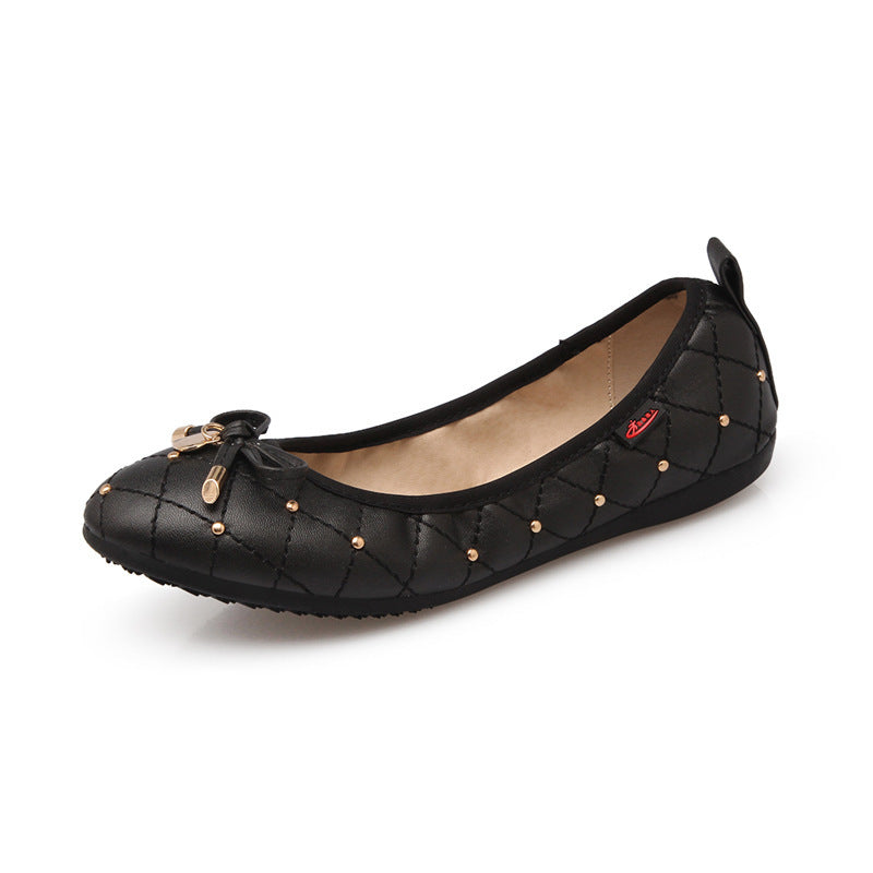 Quincey | Studded Ballet Flats with Bow Accent
