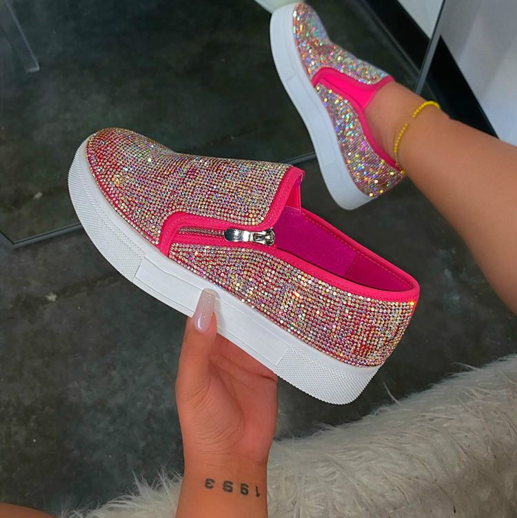 Mona | Glitter Slip-On Sneakers – Fashion Casual Platform Shoes