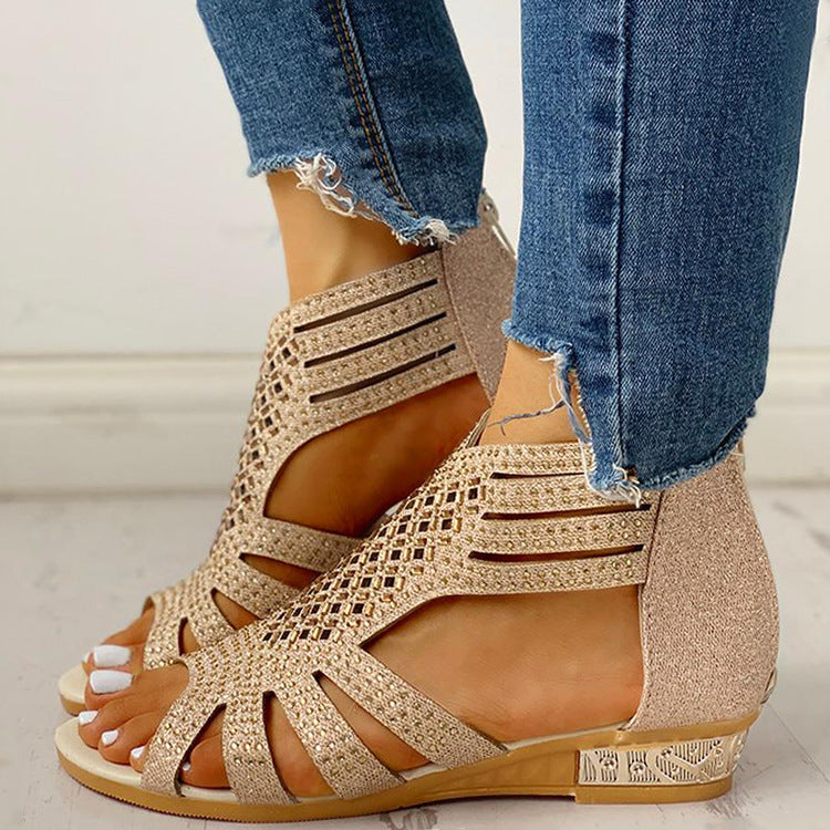 Qahira | Sparkle Weave Open-Toe Wedge Sandals