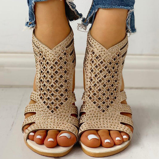 Qahira | Sparkle Weave Open-Toe Wedge Sandals
