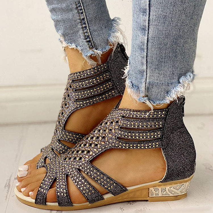 Qahira | Sparkle Weave Open-Toe Wedge Sandals