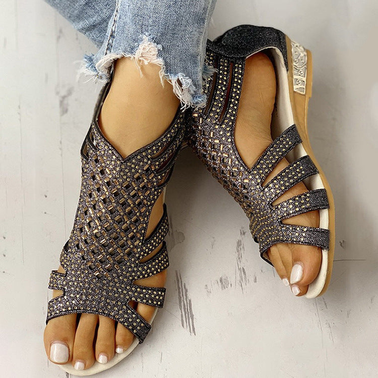 Qahira | Sparkle Weave Open-Toe Wedge Sandals