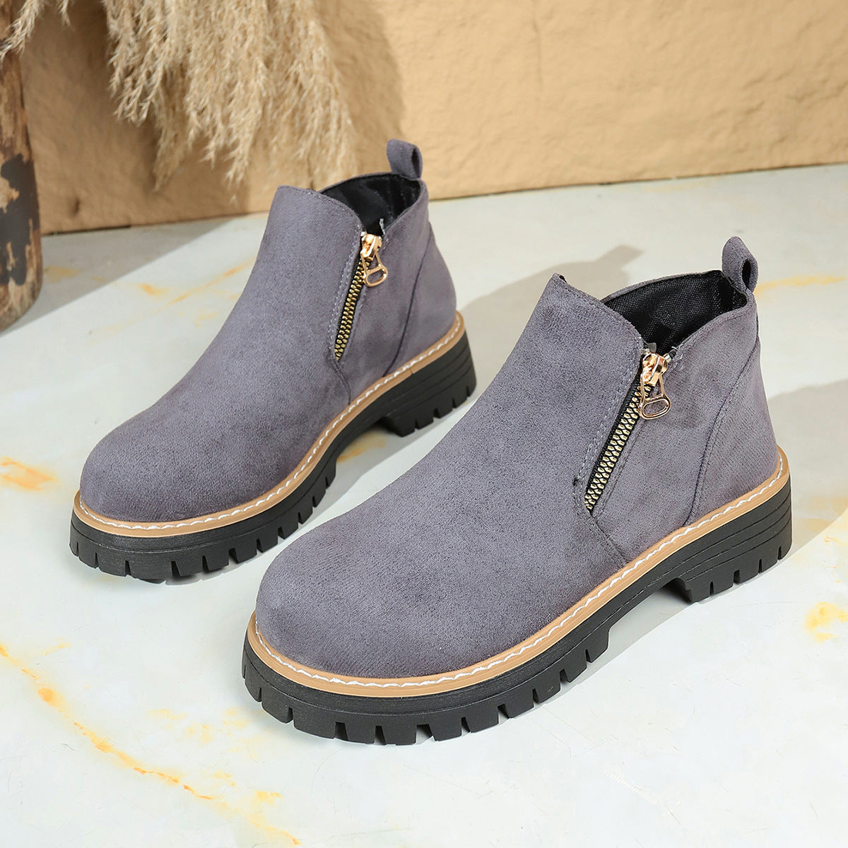 Orthopedic Balance Suede Ankle Boots - Side Zipper Comfort