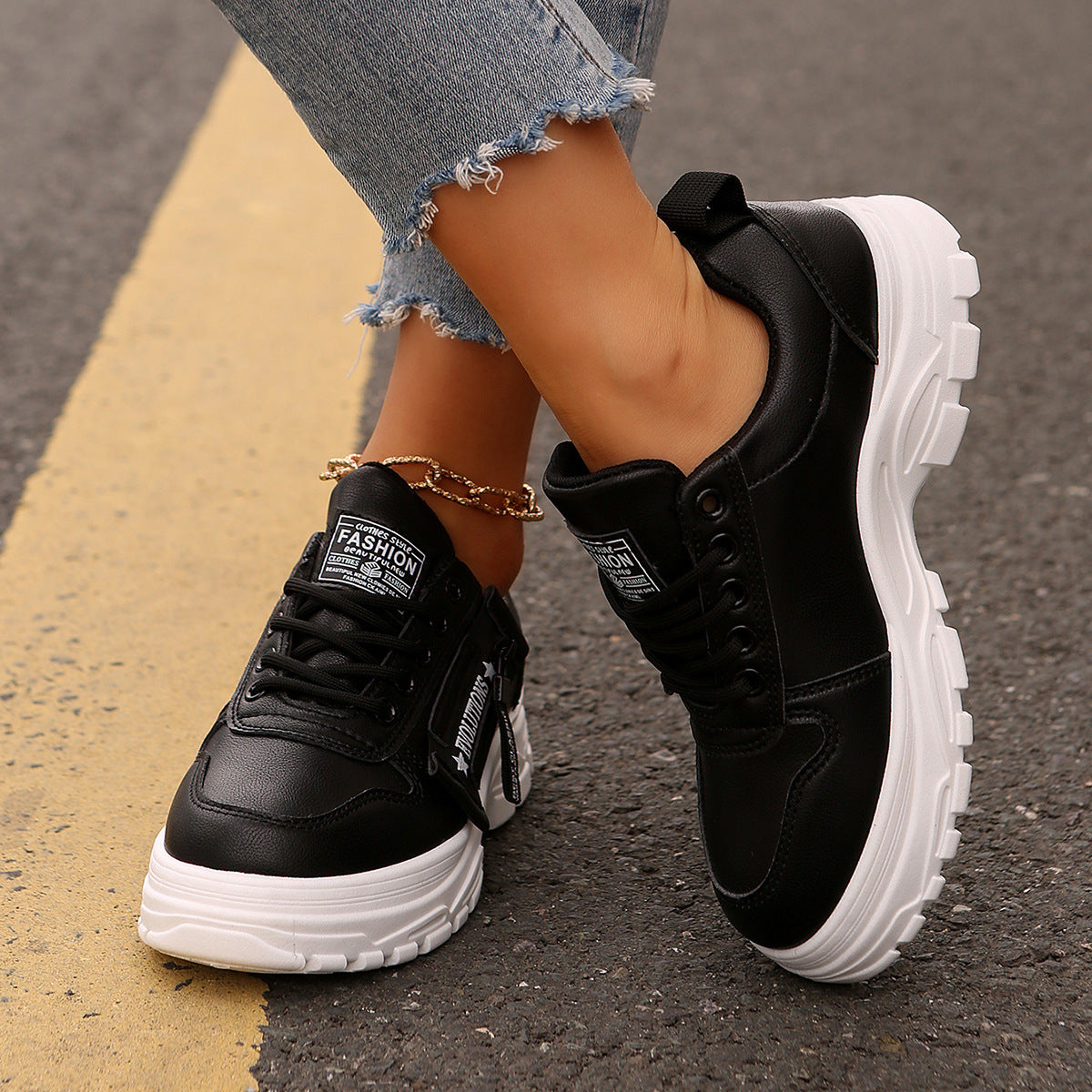 Sara | Lace-up Sneakers With Side-Zipper Design