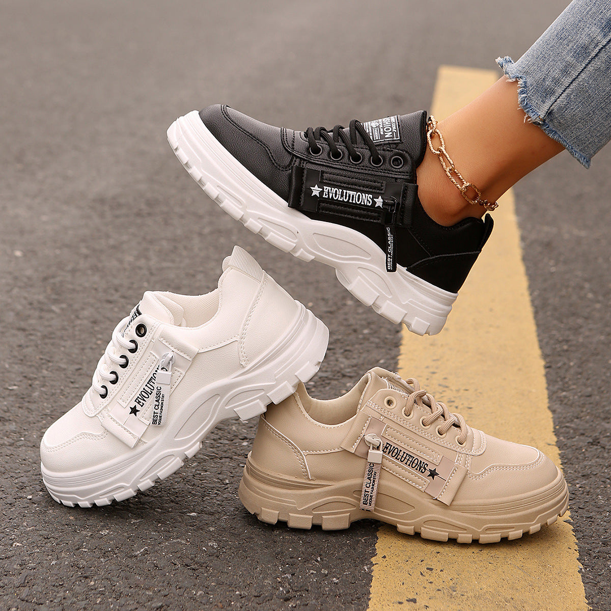 Sara | Lace-up Sneakers With Side-Zipper Design