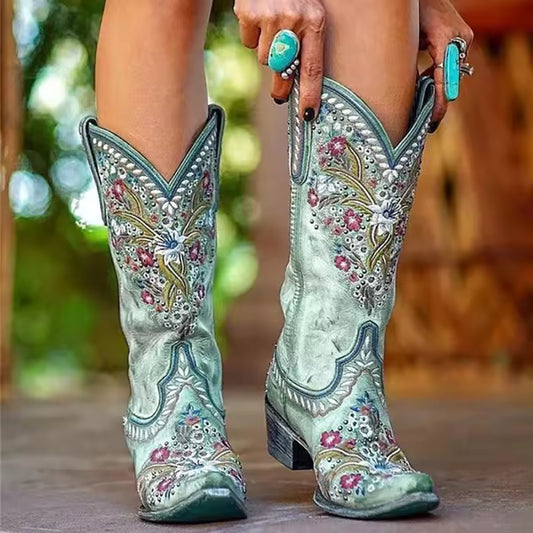 Alice | Embroidered Floral Western Cowgirl Boots with Orthopedic Comfort Sole
