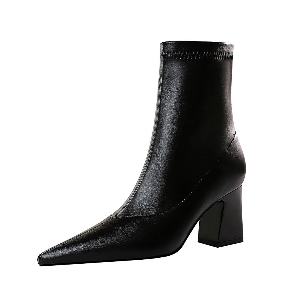 Samantha | Elegant Pointed-Toe Block Heel Ankle Boots
