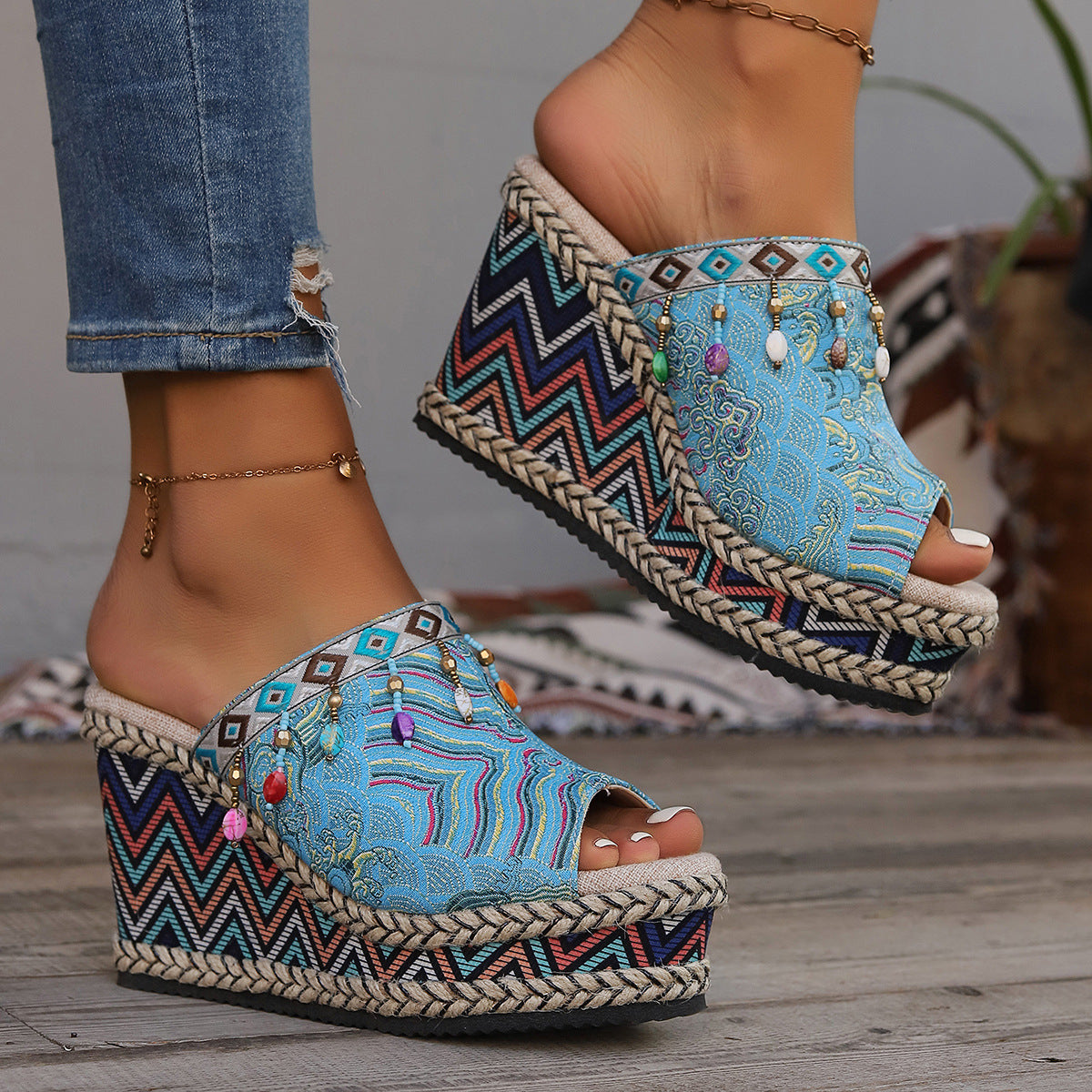 Greta | Boho Patterned Wedge Sandals