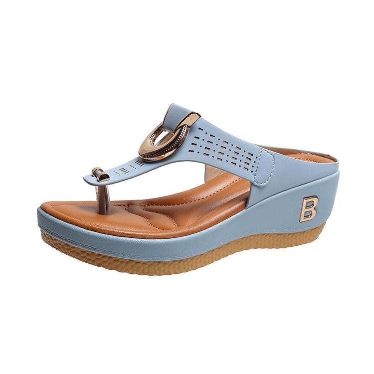 Orthopedic Balance High Heel Thong Sandals With Metallic Decorations