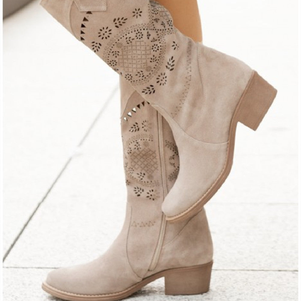 Frances | Women’s Western Style Knee-High Boots with Cutout Design