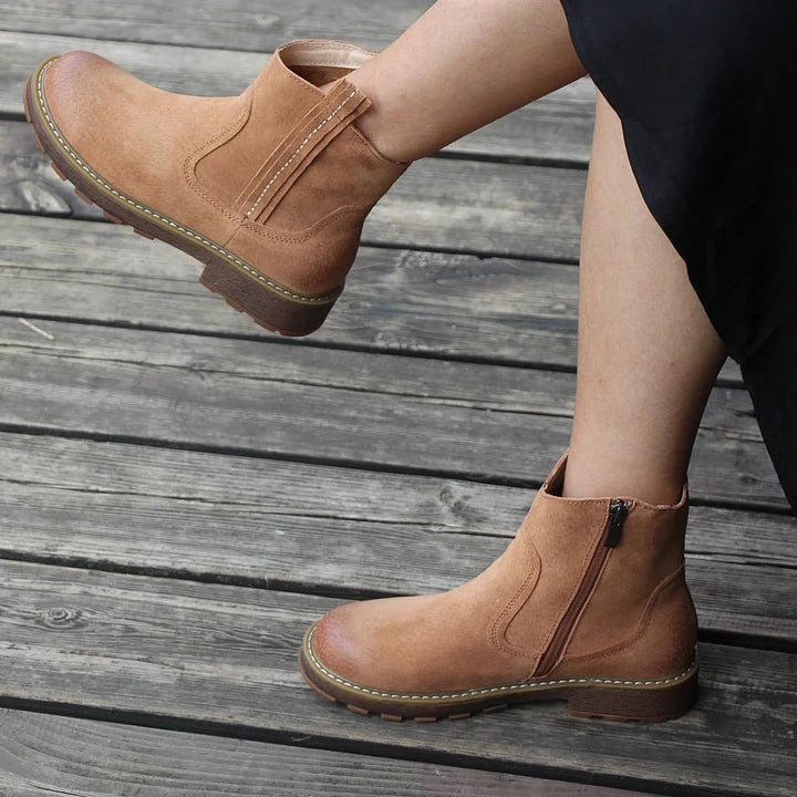 Oaklyn | Rustic Suede Side-Zip Lug-Sole Ankle Boots