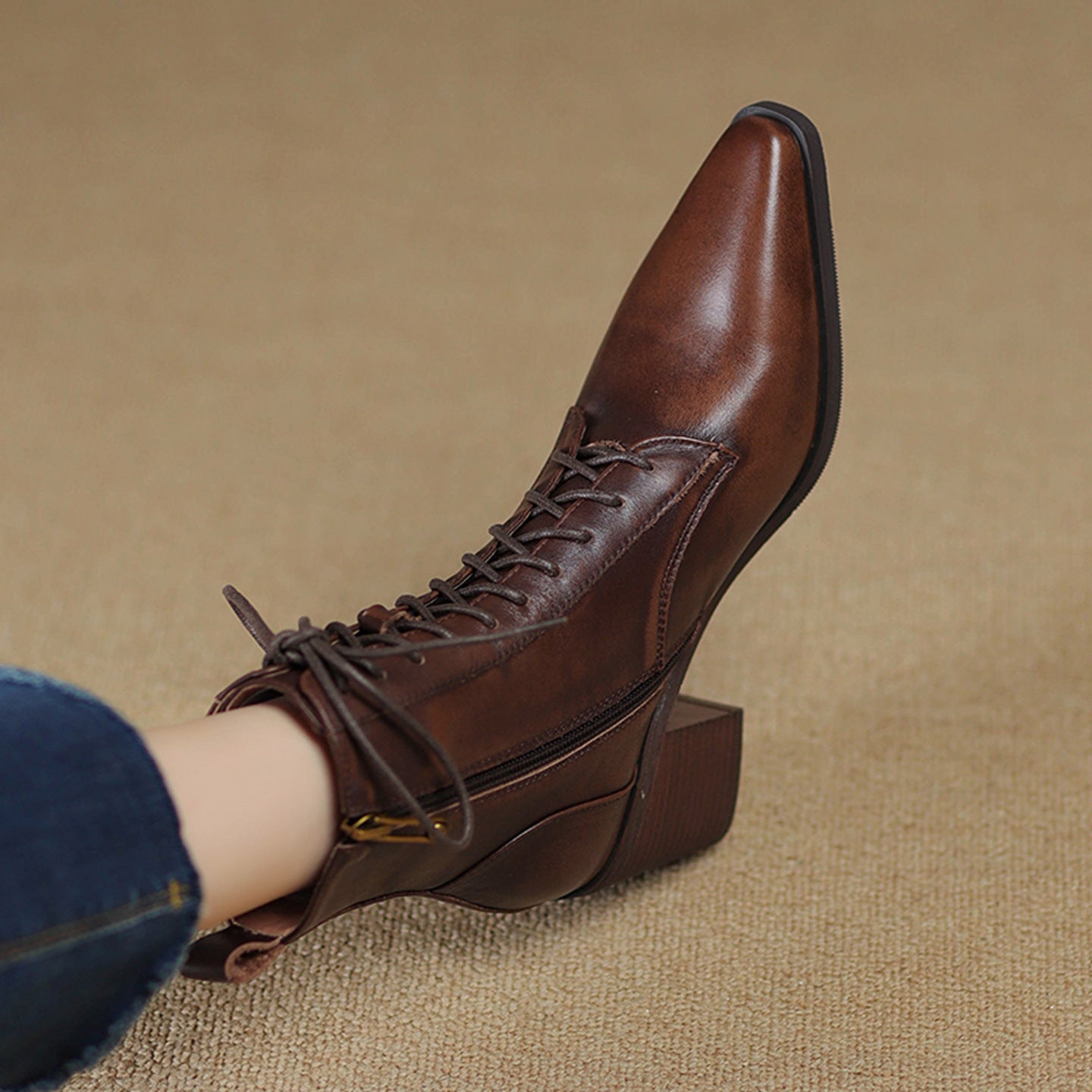 Orthopedic Balance Ankle Boots - Thick Heel Lace-Up Comfort