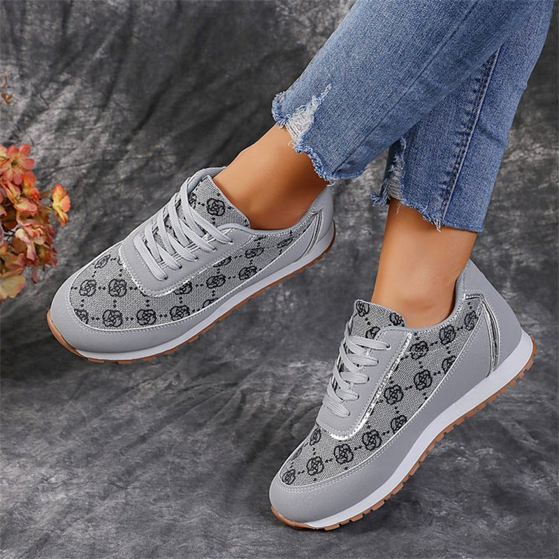Selena | Flower Print Lace-up Sneakers