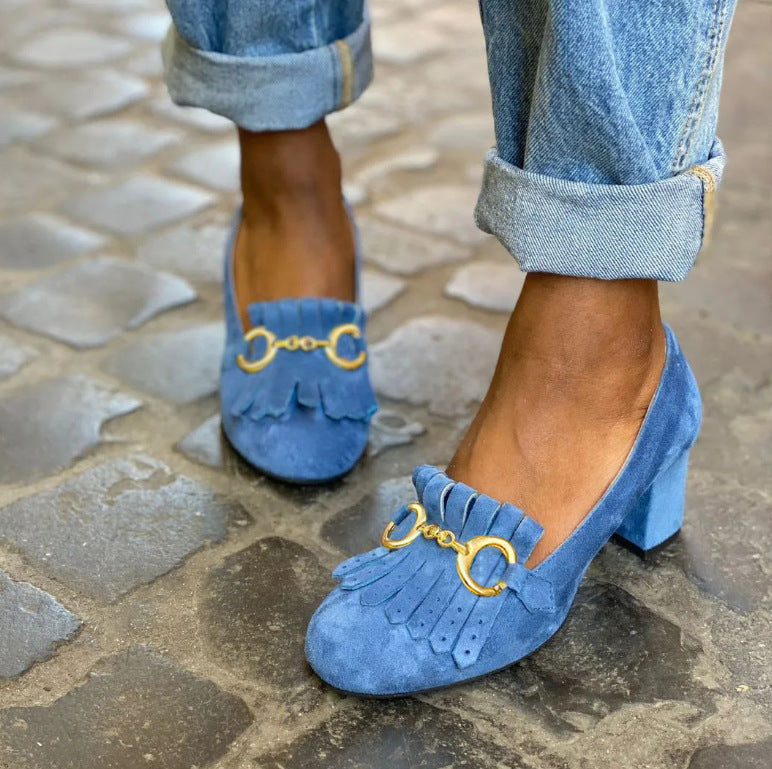 Orthopedic Balance Suede Block Heel Shoes - Round Toe Comfort