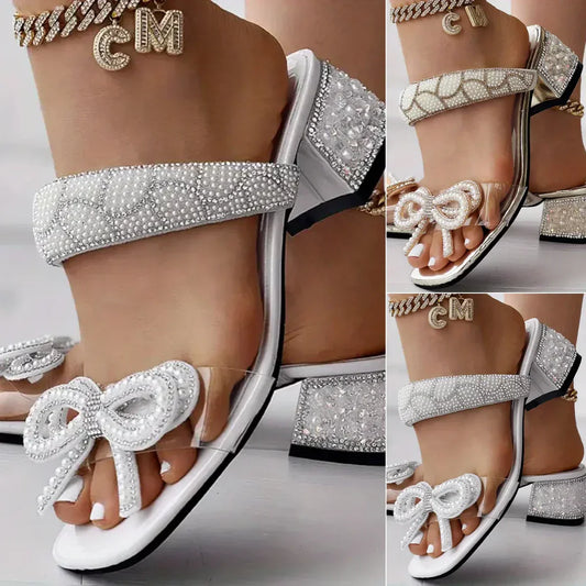 Bali | Crystal Bow Sandals – Elegant Low Block Heel Comfort