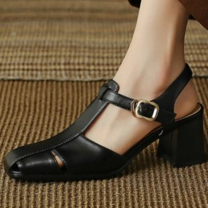 Orthopedic Balance Retro Chunky Heel Closed Toe Sandals