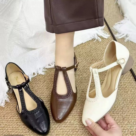 Sandy | Soft Leather Pointed Cross-strap  Shoes