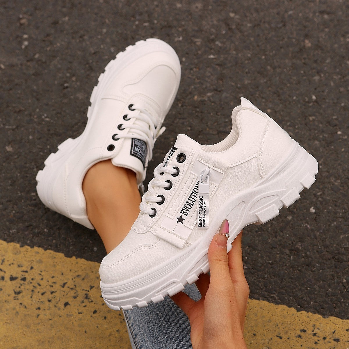 Sara | Lace-up Sneakers With Side-Zipper Design
