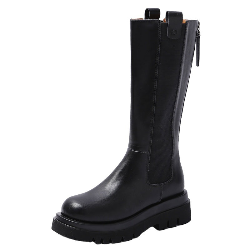 Mid-Calf Boots with Treaded Sole & Zipper