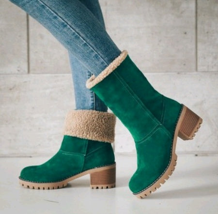 Bea | Mid-Tube Thick Heel Suede Snow Boots - Orthopedic Warm Comfort Style