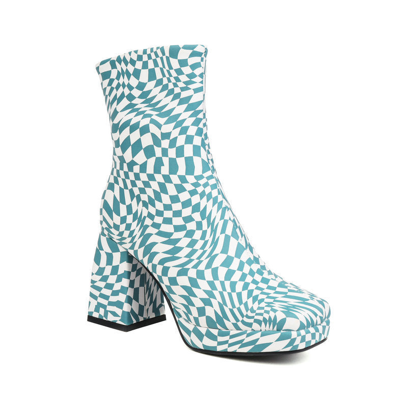 Lisa | Printed  Square Toe Heel Boots