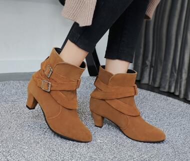 Althea | Suede Ankle Boots with Chunky Heel & Double Buckle Detail