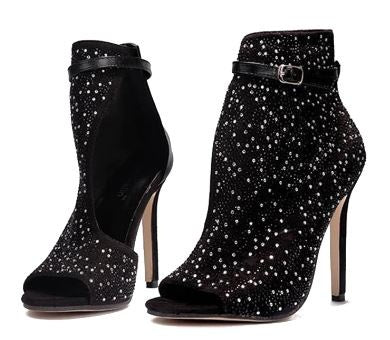 Mina | Fishnet Rhinestone Ankle Heels