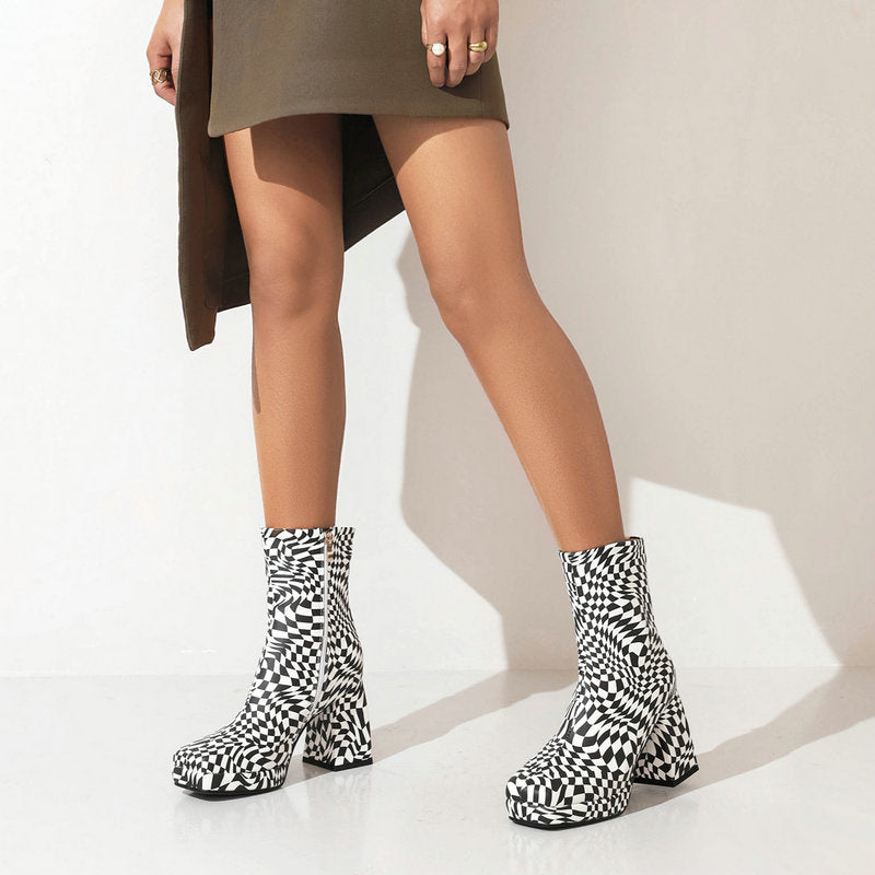 Lisa | Printed  Square Toe Heel Boots