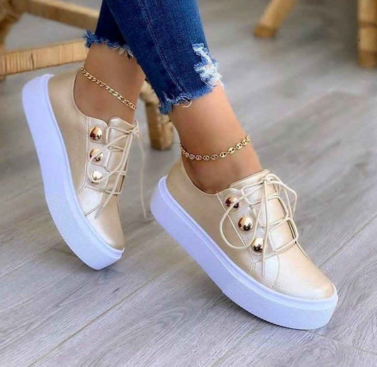 Abby | Lace-up Flats Sneakers Women Rivet Casual Shoes