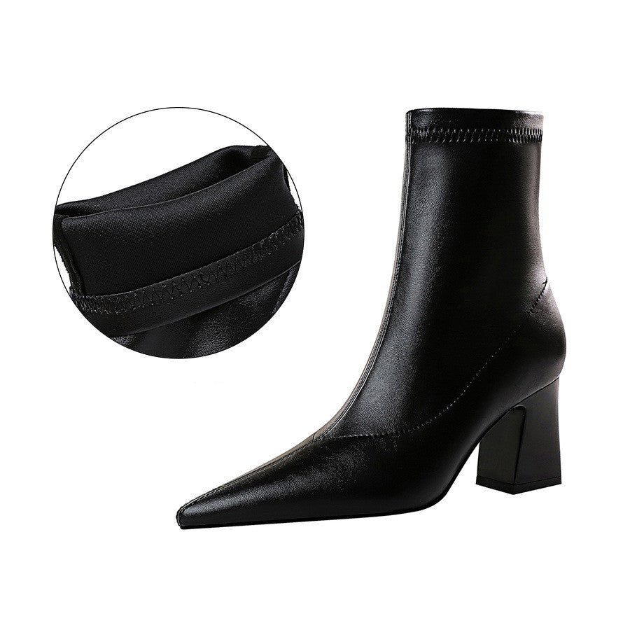 Samantha | Elegant Pointed-Toe Block Heel Ankle Boots