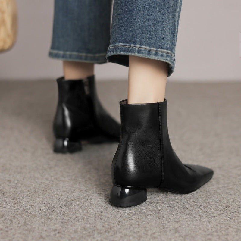 Orthopedic Balance Cowhide Boots - Square Toe, Side Zipper