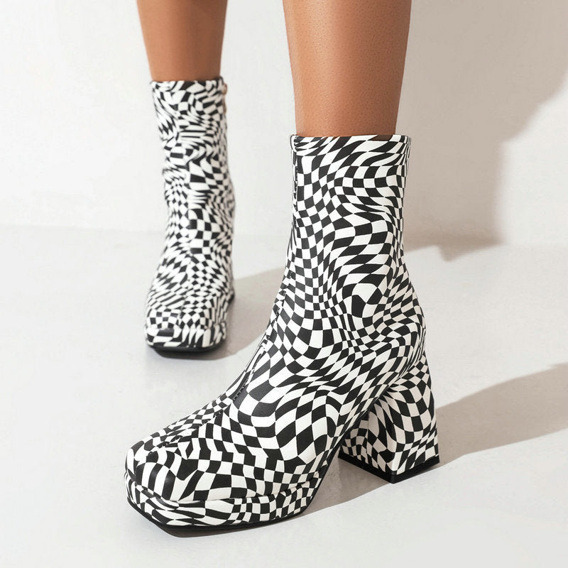Lisa | Printed  Square Toe Heel Boots