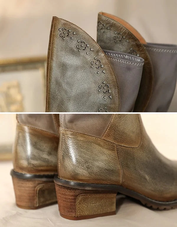 Henley | Embossed Floral Leather Knee-High Western Boots