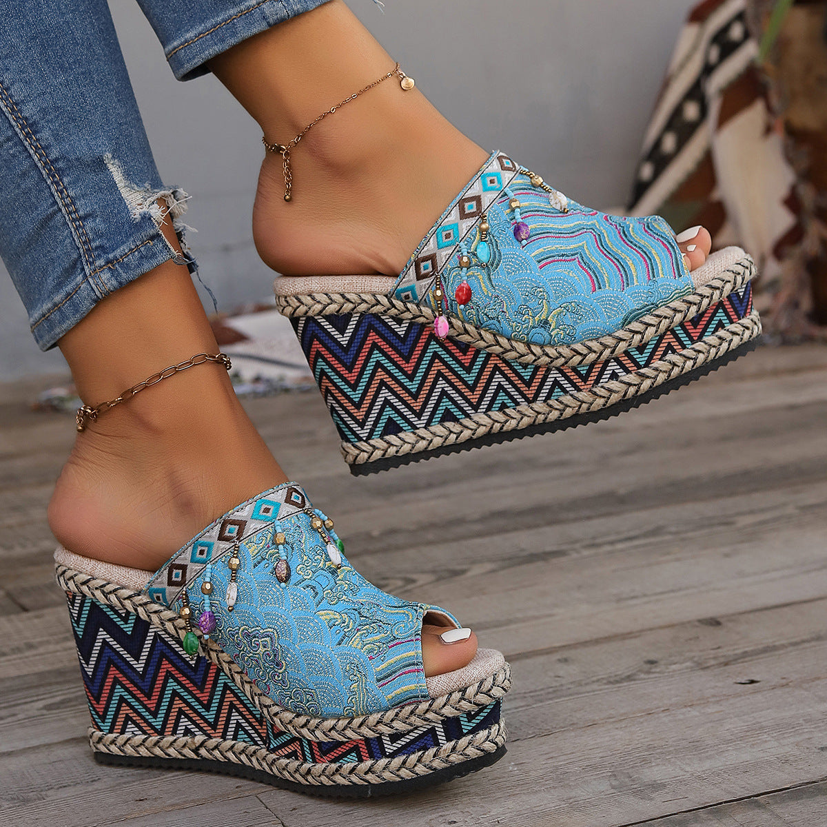 Greta | Boho Patterned Wedge Sandals
