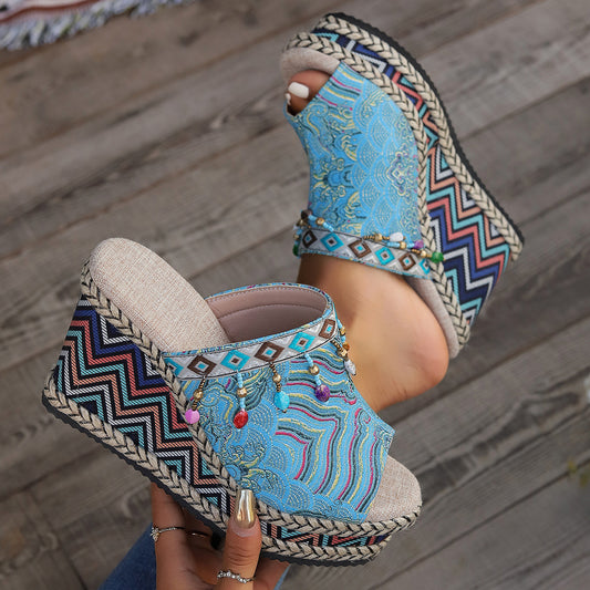 Greta | Boho Patterned Wedge Sandals