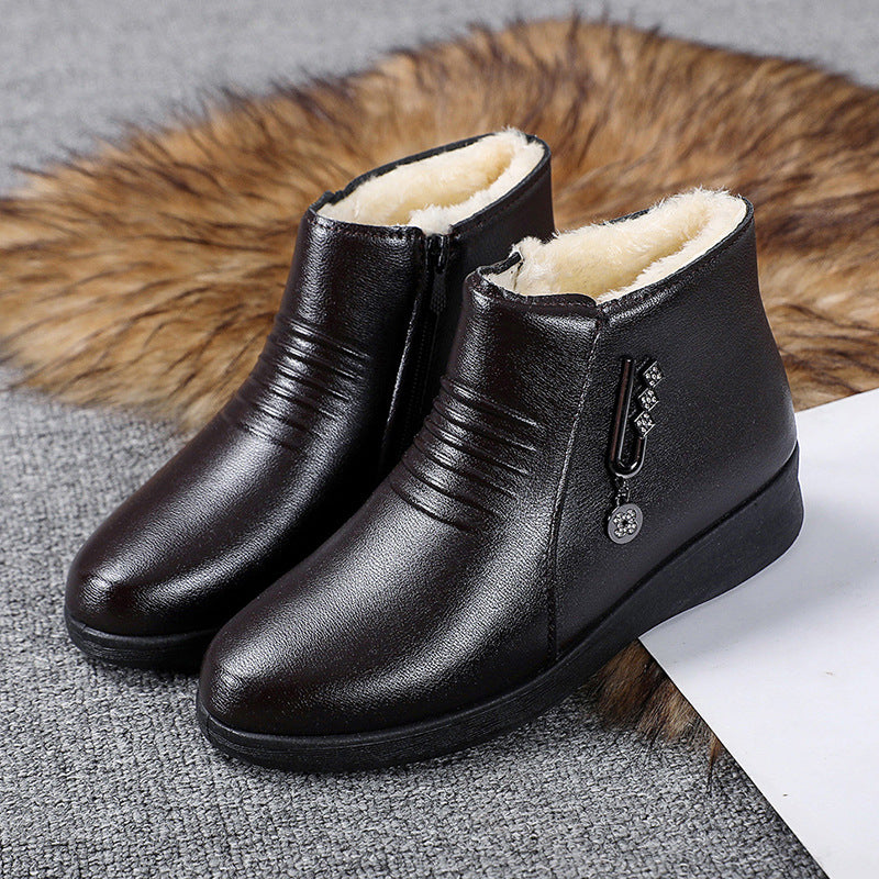 Orthopedic Balance Fleece-Lined Leather Shoes - Flat Comfort