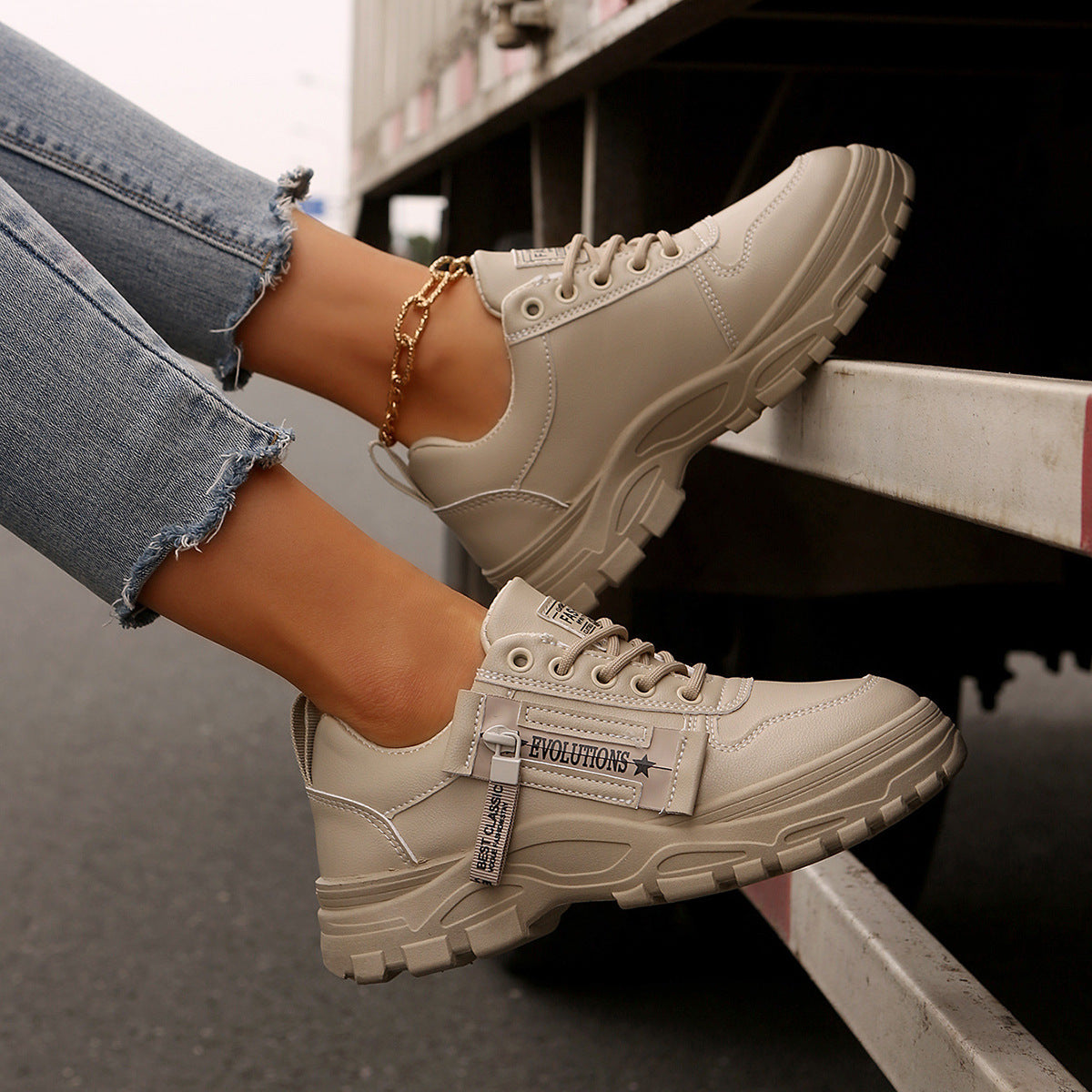 Sara | Lace-up Sneakers With Side-Zipper Design