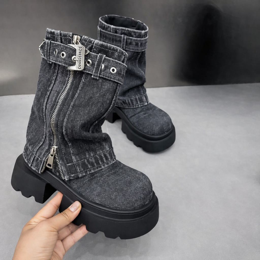 Lara | Denim Combat Boots