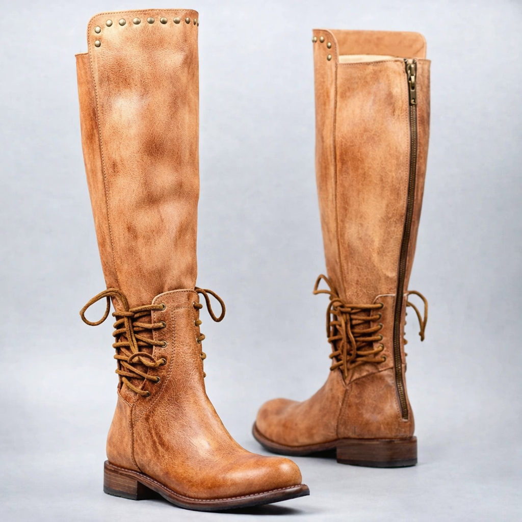 Orthopedic Balance Leather Boots - Round Toe, Front Laces