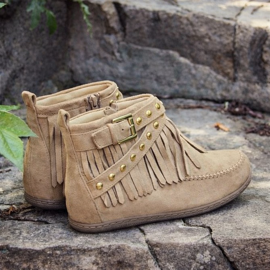 Orthopedic Balance Retro Flat Boots - Buckle Fringe Style