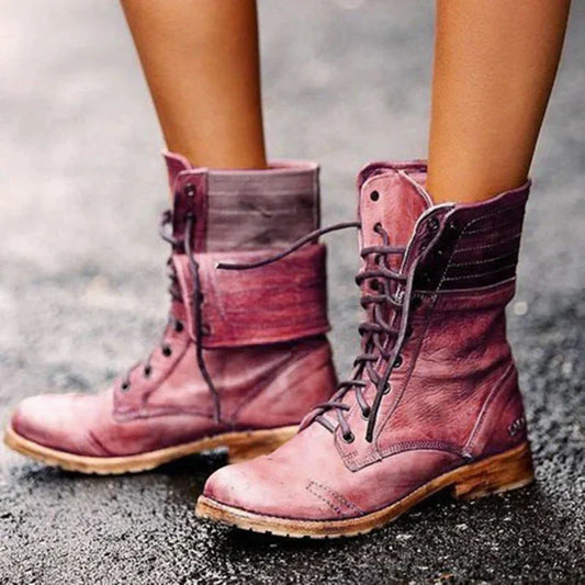 Kamila | Vintage Lace-Up Leather Orthopedic Combat Boots