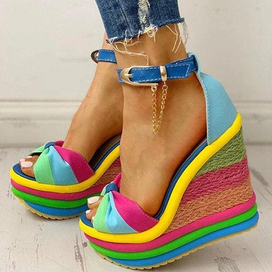 Brooklyn | Orthopedic Rainbow Platform Wedge Sandals – Bold Multi-Color Comfort