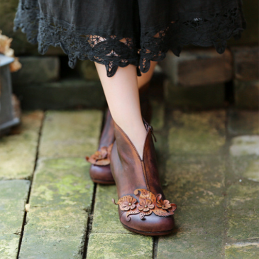 Leilani | Women’s Vintage Floral Leather Orthopedic Mid-Heel Shoes