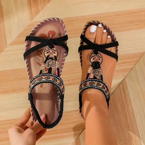 Brynlee | Beaded Boho Sandals – Adjustable Strap Comfort