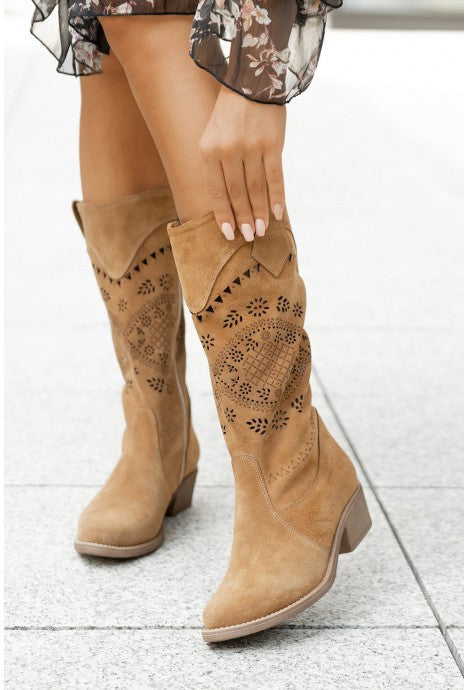 Frances | Women’s Western Style Knee-High Boots with Cutout Design