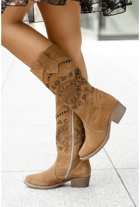 Frances | Women’s Western Style Knee-High Boots with Cutout Design