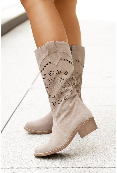 Frances | Women’s Western Style Knee-High Boots with Cutout Design